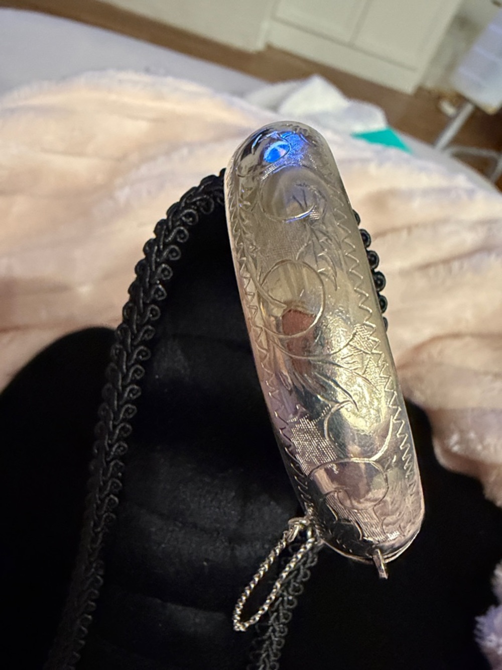 Silver Floral Engraved Bangle Bracelet